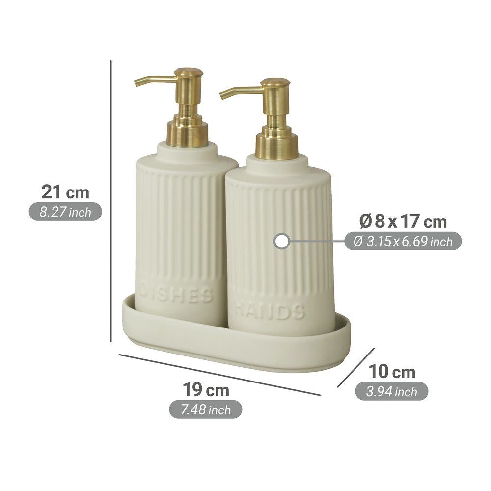 WENKO Heidi Seifen- und Spülmittelspender-Set Creme – 2 x 550 ml – Keramik