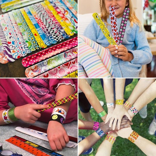 Partizzle 48x Slap Bracelets Kit - Slap on Bracelet / Click Bracelets - Slap Bracelet Breakout Gifts - Graduation Bracelet Treat Gifts - For Kids