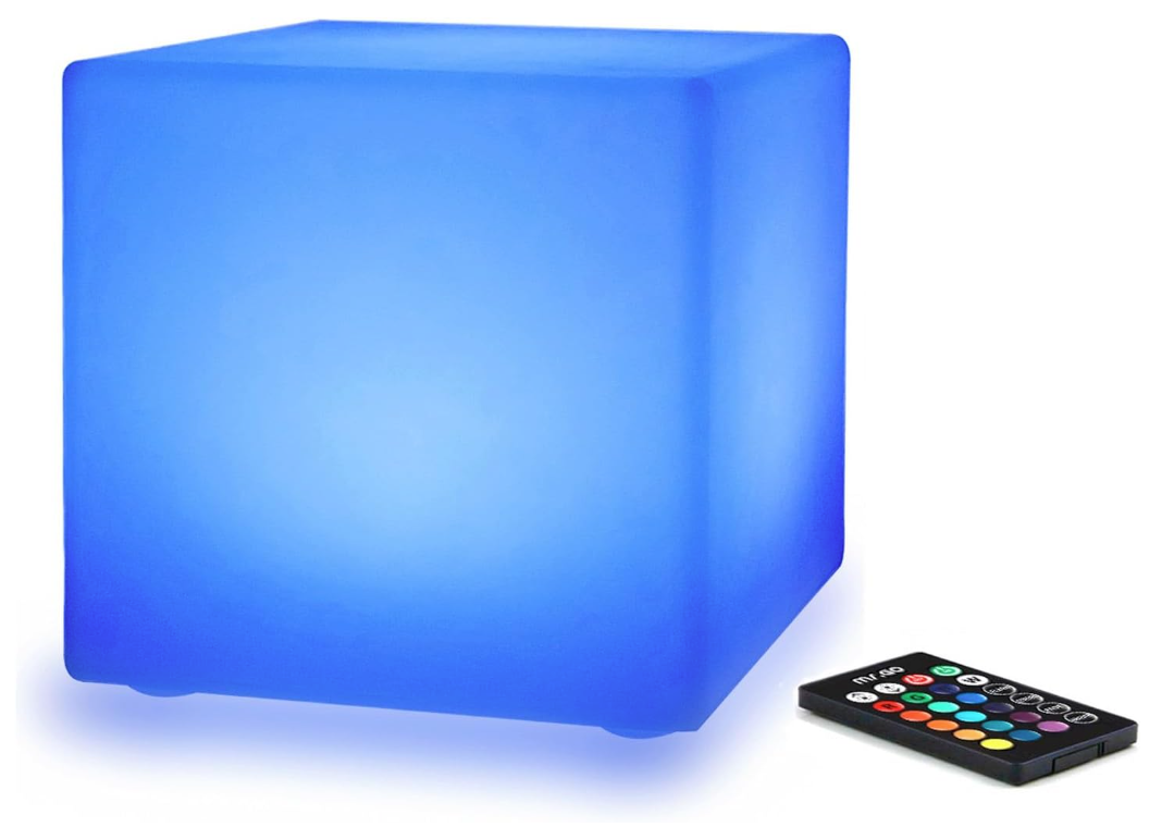 Hortensus - LED-Würfel / Beistelltisch - Kabellos, wetterfest, einstellbare RGB-Farben - 60 x 60 x 60 cm - Langlebiger Kunststoff - Multifunktional