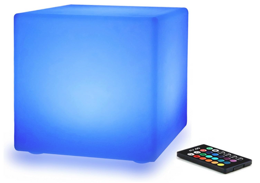 Hortensus - LED-Würfel / Beistelltisch - Kabellos, wetterfest, einstellbare RGB-Farben - 60 x 60 x 60 cm - Langlebiger Kunststoff - Multifunktional