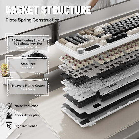 ATTACK SHARK X98 – Kabellose mechanische Gaming-Tastatur – TFT-Display – Multifunktions-Drehregler – PBT-Tastenkappen – Tri-Mode (kabelgebunden/2,4 GHz/Bluetooth) – Gasket-Mod – 98 Tasten – Cheese White