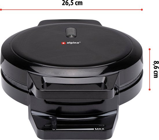 alpina Waffeleisen Herzform - Waffelmaschine - 1000W - Schwarz