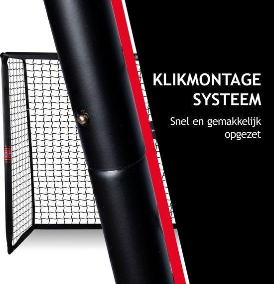 Dunlop Fußballtor - 300 x 200 x 120 cm - Outdoor - für Kinder und Erwachsene - schnelle Montage - Metall - Schwarz/Rot