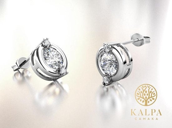 Yolora Damen Ohrringe mit runden Kalpa Camaka Kristallen - Farbe Silber - 18K Weißgold plattiert - Geschenk zum Muttertag