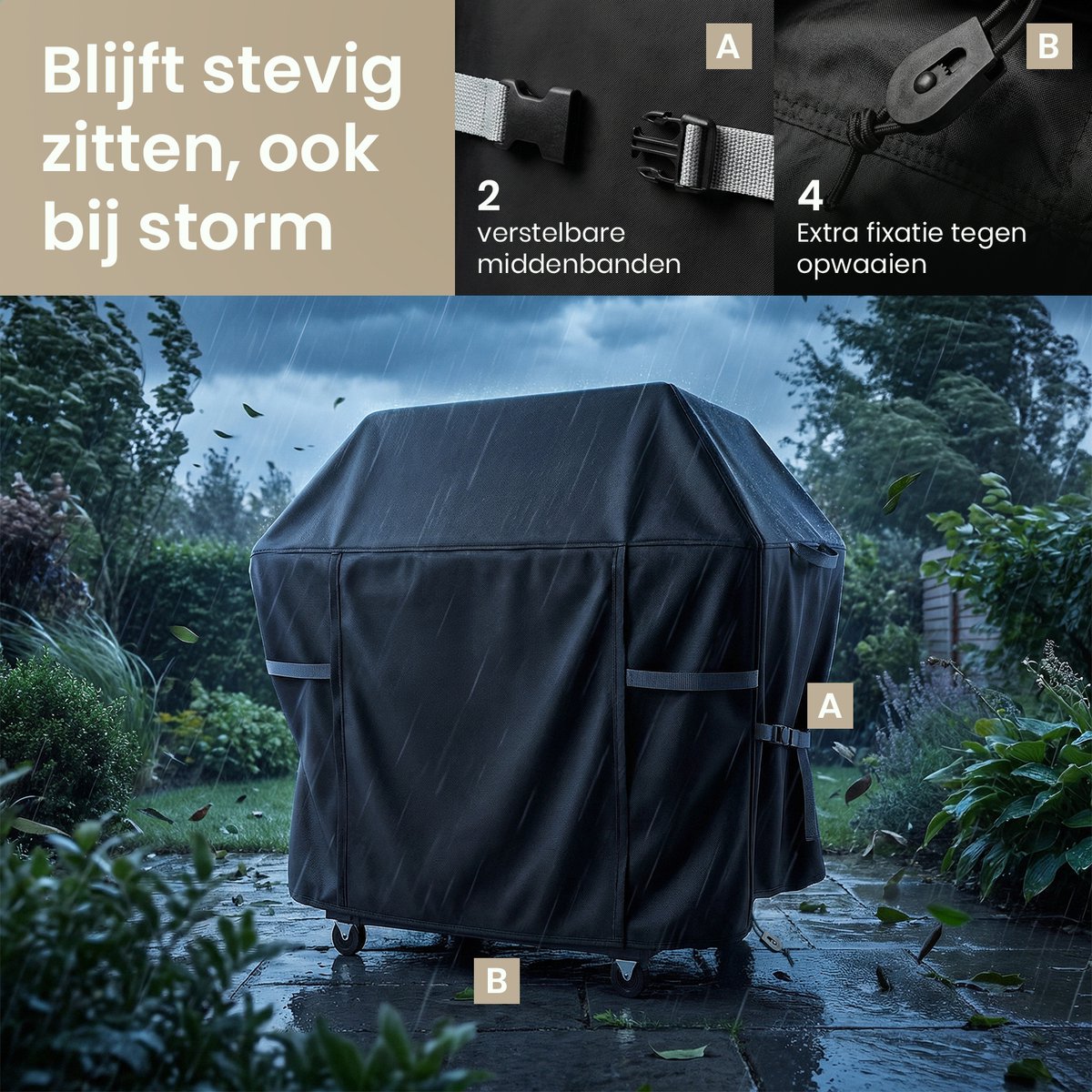 Duna BBQ-Schutzhülle, wasserdicht – Schwarz – 130 x 70 x 120 cm – Oxford 420D, UV-beständig