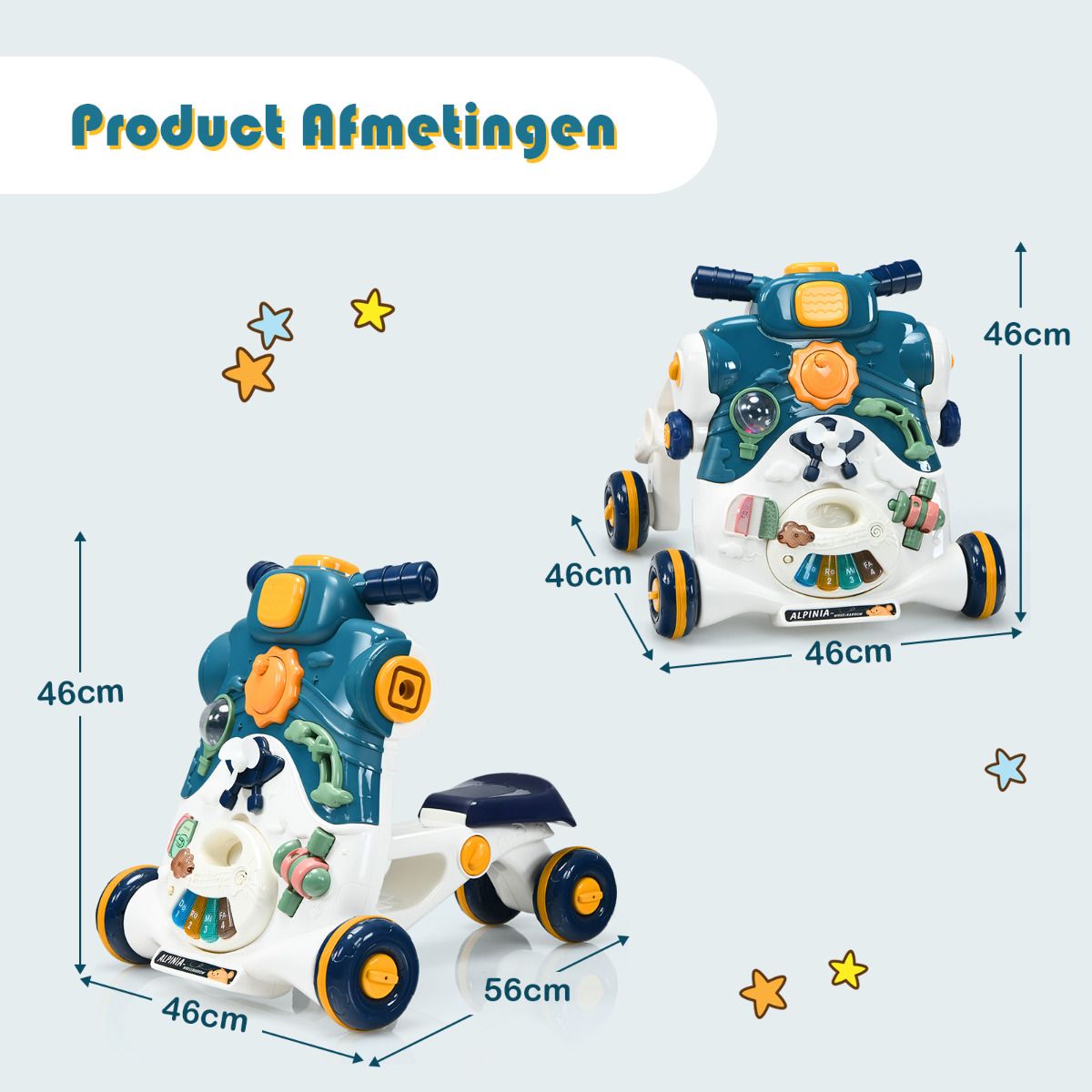 Coast 3-in-1 Kinderwagen mit Musik, Licht und Spielbrett - Dunkelblau - 56 x 46 x 46 cm