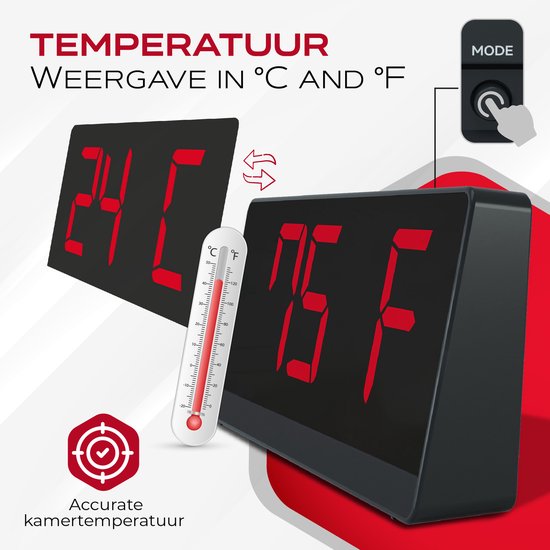 Caliber Digitaler Wecker – Digitale Wecker – Einstellbare Schlummerzeit – Wecker – Dimmbares Display – Digitale Uhr für das Schlafzimmer – USB-Ladegerät