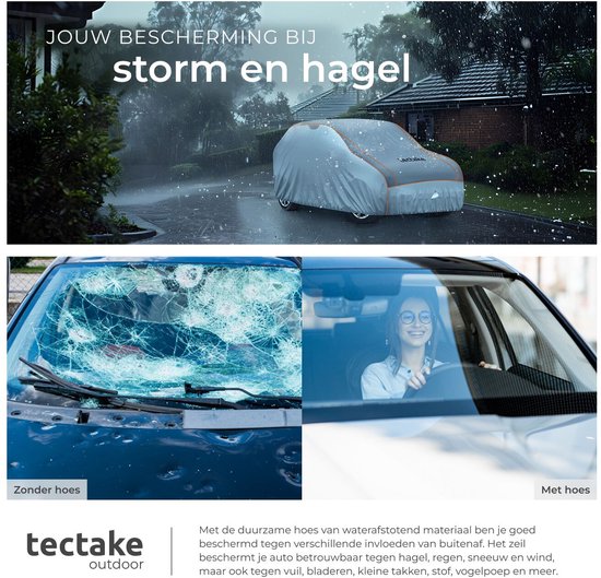 tectake® Car Cover - Outdoor Autosegel - Hagelschutz - Wasserdichte Decke mit 3 verstellbaren Gurten - Atmungsaktiv - Autoschutzdecke mit Aufbewahrungstasche - Kompatibel mit vielen Modellen - Größe (LxBxH) 520 x 185 x 145 cm - Für SUV oder Van