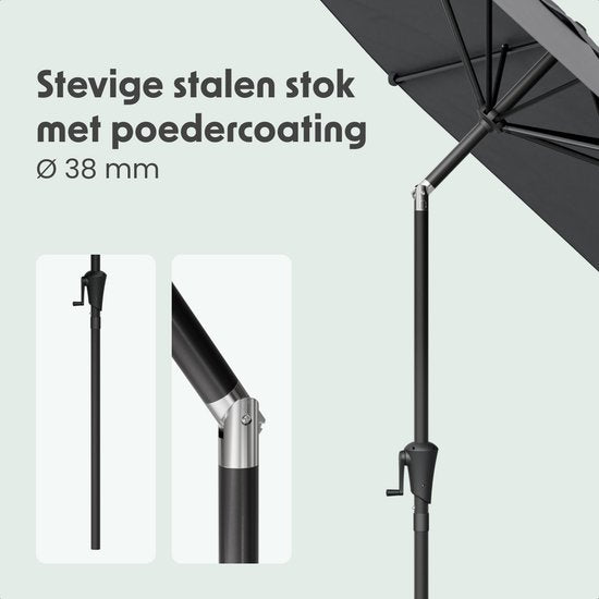 LifeGoods Sonnenschirm - Garten - Ø300 cm - 30° neigbar - Wasserdicht - UPF50+ - Dunkelgrau