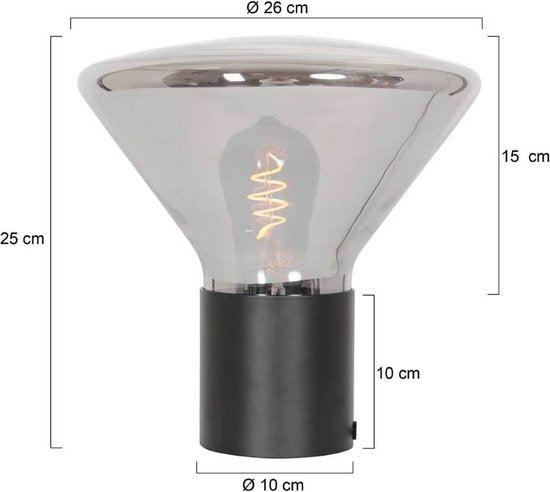 Tischlampe Ambiance 3401ZW Schwarz, 25 cm hoch, 26 cm Durchmesser, aus Elektronik, Glas und Metall, Steinhauer, zeitgenössisches Design für den Innenbereich