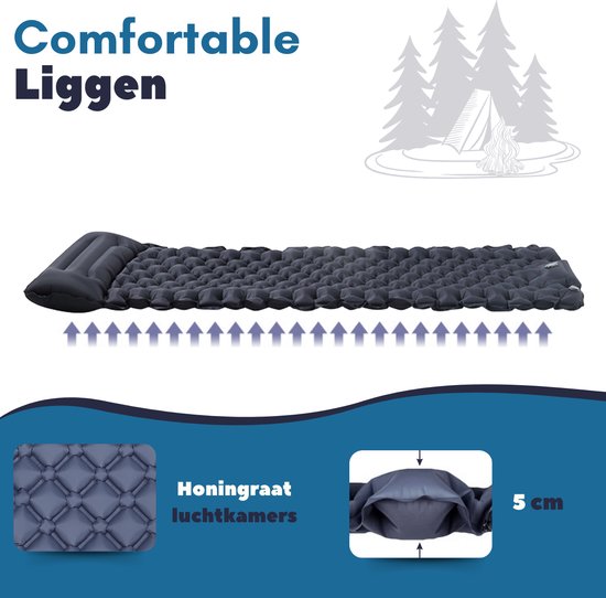 Vertrex Inflate-X1 Schlafmatte mit eingebauter Pumpe - Luftbett - 1 Person - Marineblau