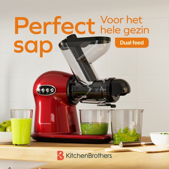 KitchenBrothers Slowjuicer XL - Entsafter - Gemüse- und Obstpresse - 43 mm und 70 mm Einfüllöffnung - 500 ml - Rot