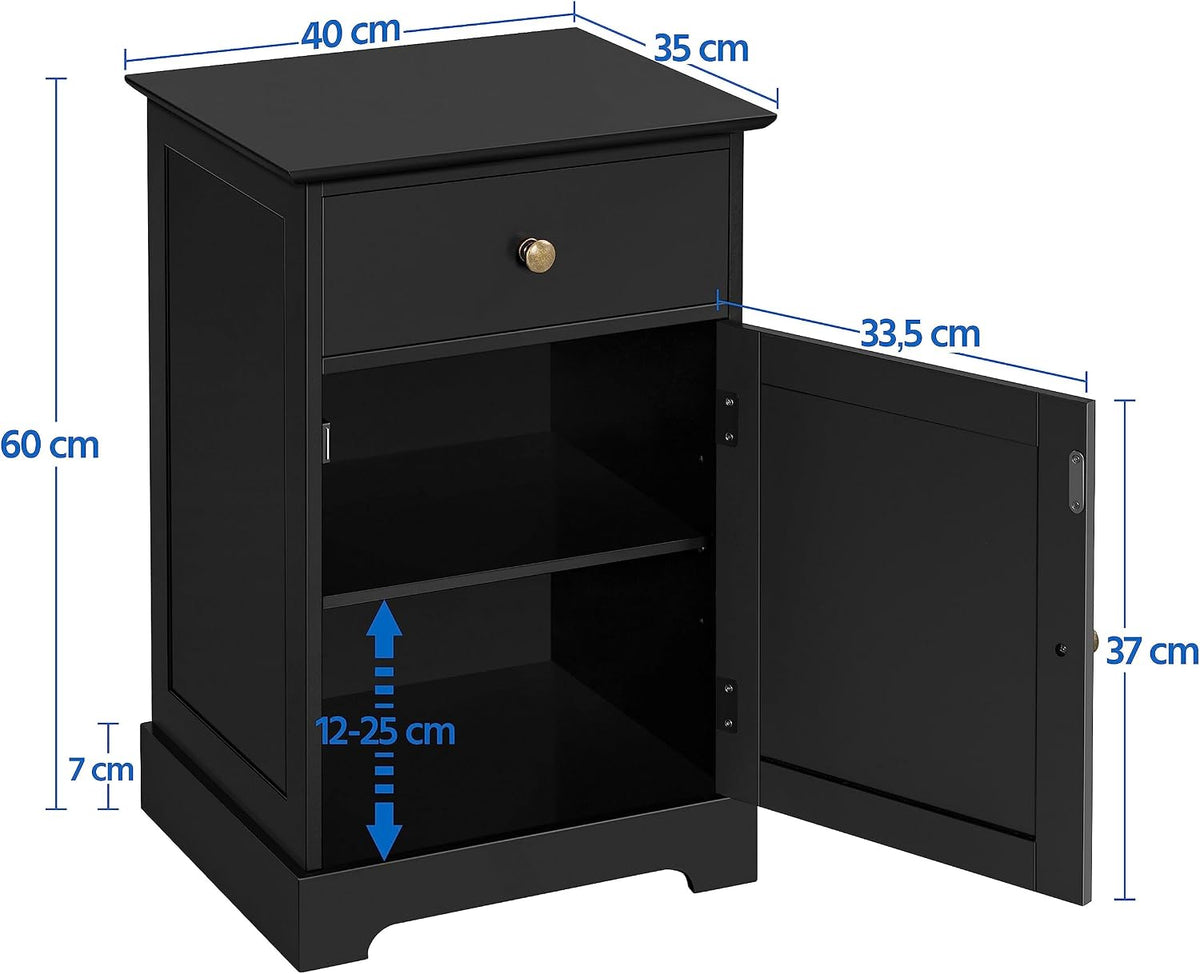 Yaheetech Nachttisch – Schwarz – 40 x 35 x 60 cm – Mit Schublade und verstellbarem Einlegeboden