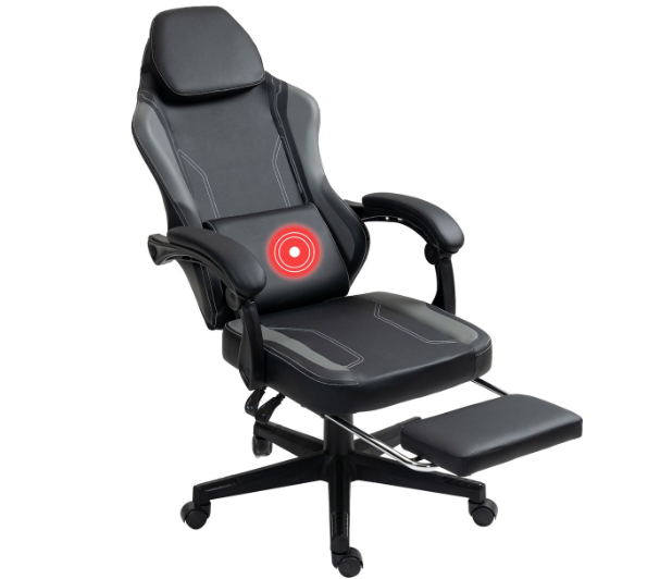 VDD Gaming-Gaming-Stuhl mit Massagefunktion – Schwarz/Grau – 70 x 70 x 125 cm – Verstellbar, Fußstütze, 150 kg