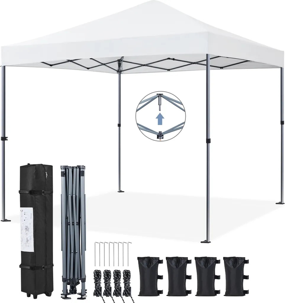 Yaheetech Faltbares Partyzelt 3 x 3 m – Weiß – Pop-up-Pavillon mit UV50+-Schutz