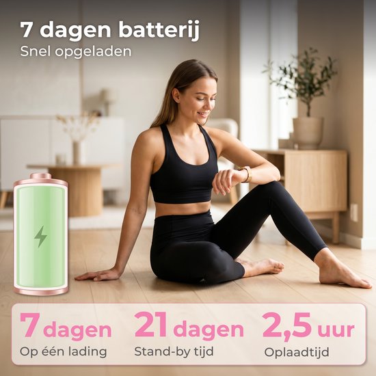 Nuvance Smartwatch für Damen – Schrittzähler-Uhr für Damen – Herzfrequenzmesser – Sportuhr – Kompatibel mit iOS/Android – AMOLED – Inkl. 5 Armbänder – Gold