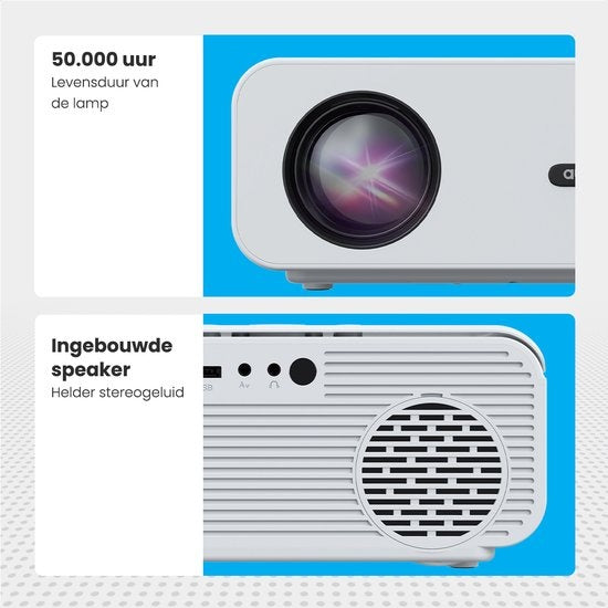 Auronic Beamer - 10.000 Lumen - WiFi - 170-Zoll - Full HD - Fernbedienung & Tragetasche - Weiß