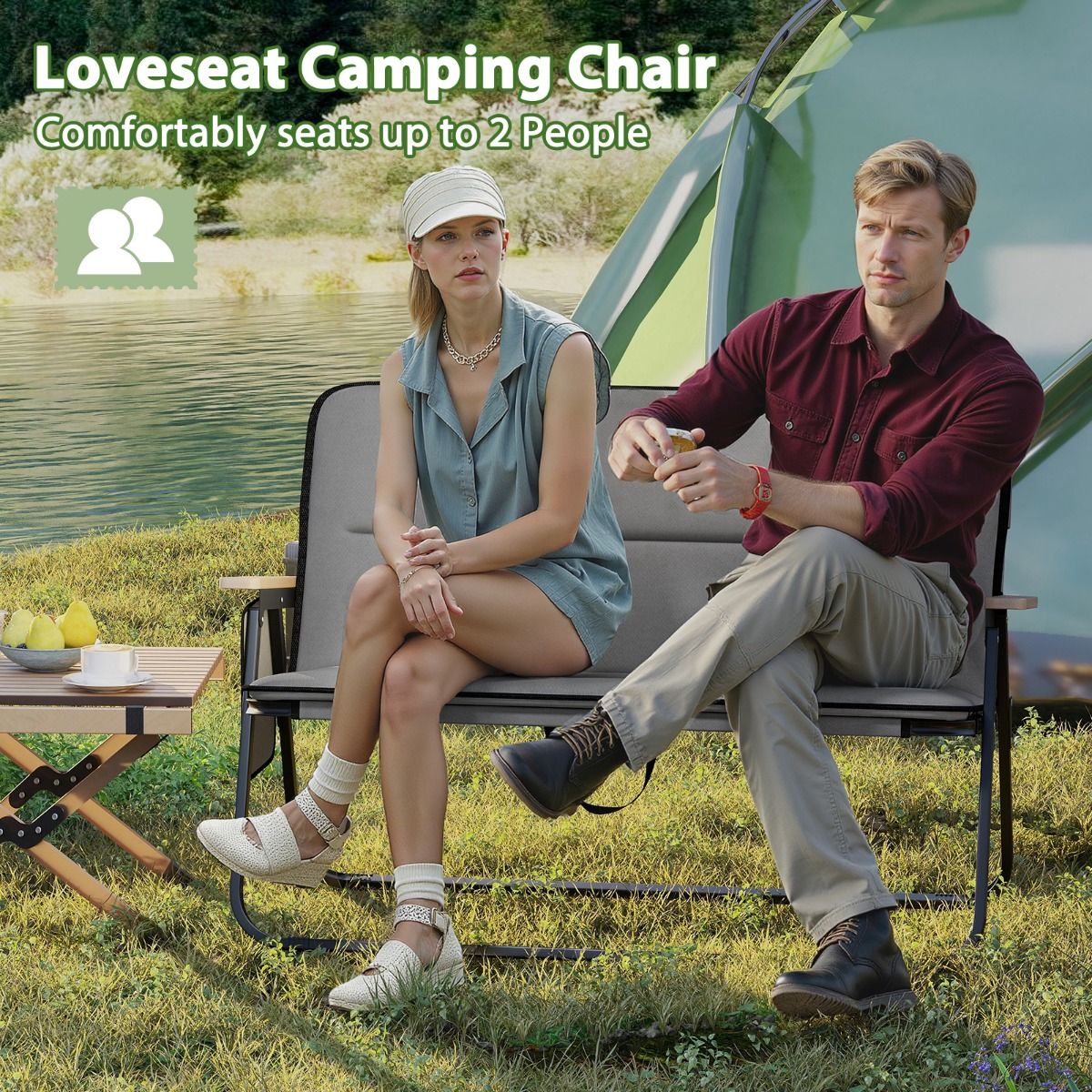 Coast Doppel-Campingstuhl – zusammenklappbar – abnehmbares Kissen – grau