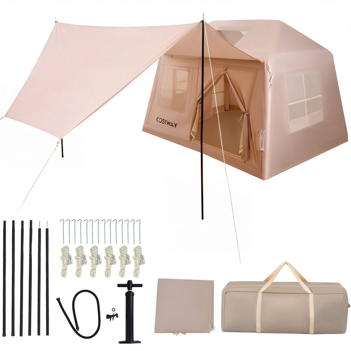 Coast aufblasbares Campingzelt – geeignet für 4–6 Personen – schnell aufzubauen – khaki 253 x 213 x 183 cm