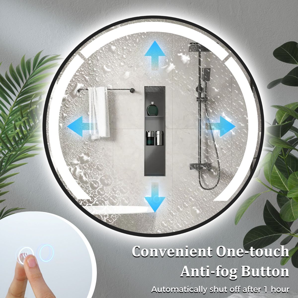 Coast Runder Badezimmerspiegel – dimmbare LED-Beleuchtung – Antibeschlagfunktion – schwarz – 60 cm