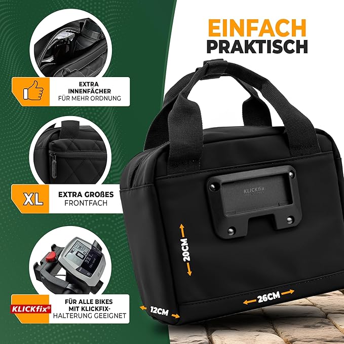 MIVELO - Lenkertasche - Wasserabweisend & Klickfix-kompatibel - 7 Liter - Schwarz