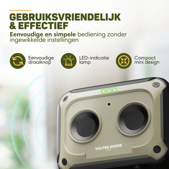 Vulpes Goods® Pets Anti-Bellgerät MINI PRO - Ultraschall - Wiederaufladbar & automatischer Betrieb - Für alle Hunde - Wasserdicht - 2 leistungsstarke Lautsprecher - Kein Schock - Innen & Außen