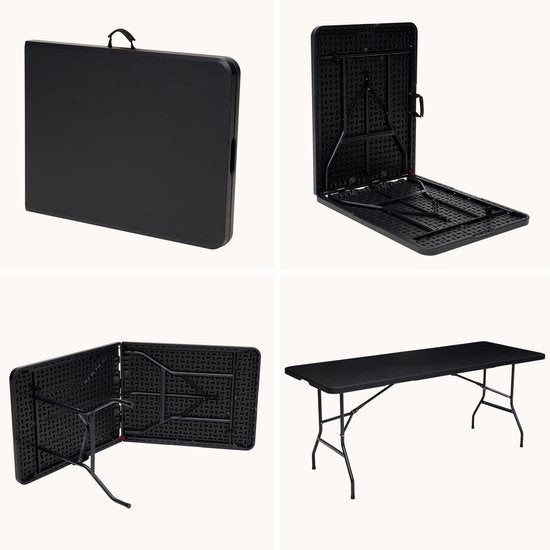 Infinity Goods Zusammenklappbarer Tisch - Klapptisch - 180 x 70 x 74 cm - Campingtisch - Gartentisch - Tragbar - Schwarz