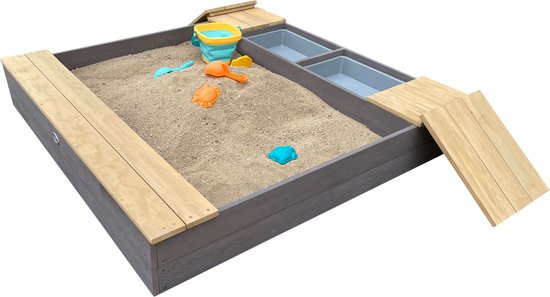 AXI Evy Sandkasten mit Wasserbecken und Stauraum Grau/Braun – inklusive Zubehörset