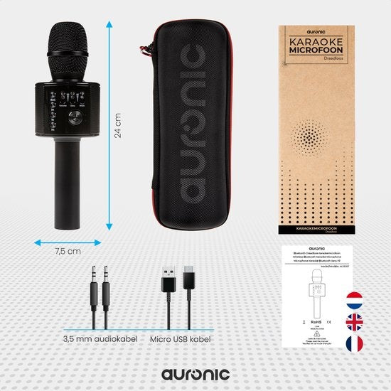 Auronic Karaoke-Mikrofon - Für Kinder und Erwachsene - Bluetooth - Drahtlos - mit Lautsprecher - Schwarz