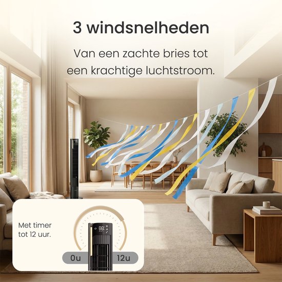 Leiser Ventilator mit Fernbedienung – Flügelloser Turmventilator mit Timer und 3 Gebläsestufen – Schlafzimmer – Energiesparend (60 W) – Mattschwarz – JAP Appliances Toronto S