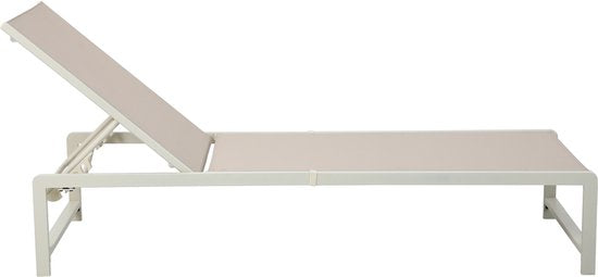 AXI Zane Liegestuhl Beige/Braun – Pulverbeschichteter Stahlrahmen – Rückenlehne mit 5 Einstellpositionen – Liegefläche aus Textileen – 173 x 62 cm