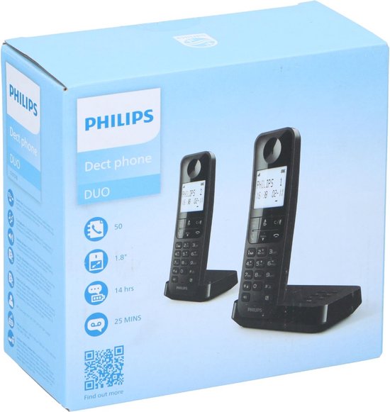 Philips Schnurlostelefon D2752B/12 - DECT - 2 Handteile - Haustelefon - Festnetz - Rufnummernerkennung - Schwarz