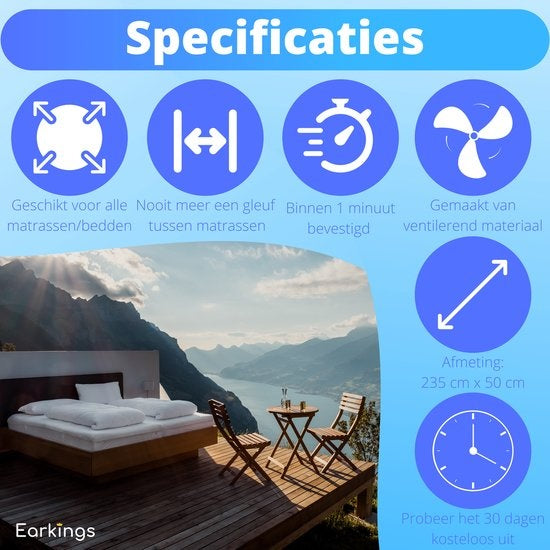 Earkings Bett Binder - 235x50cm - Weiß