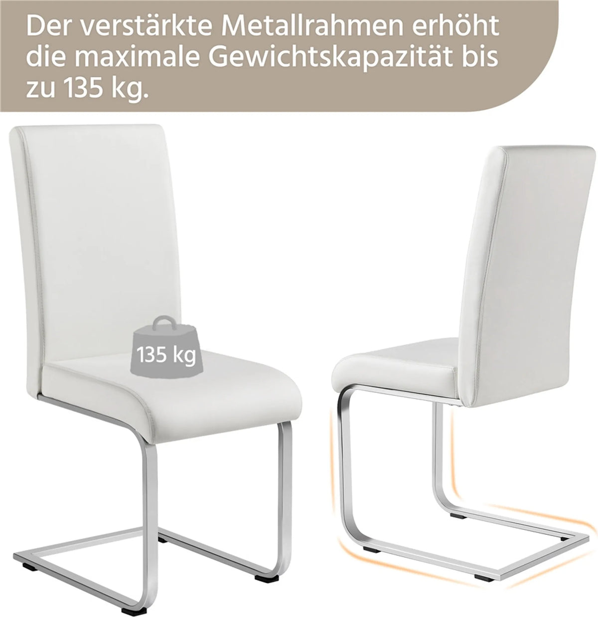 Yaheetech 2er-Set Cantilever-Esszimmerstühle – Weißes Kunstleder mit Metallgestell – 135 kg Tragkraft