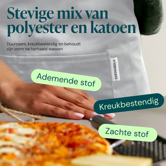 Castagnola-Küchenschürze – Wasser- und schmutzabweisend – Professionelle Kochschürze – BBQ-Schürze für Damen und Herren – Unisex – Verstellbare Schnalle – Extra große Taschen – Hellgrau