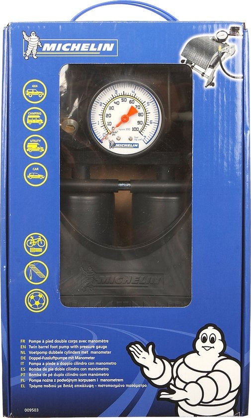 Michelin Fußpumpe Doppelzylinder - mit Manometer - 7 bar