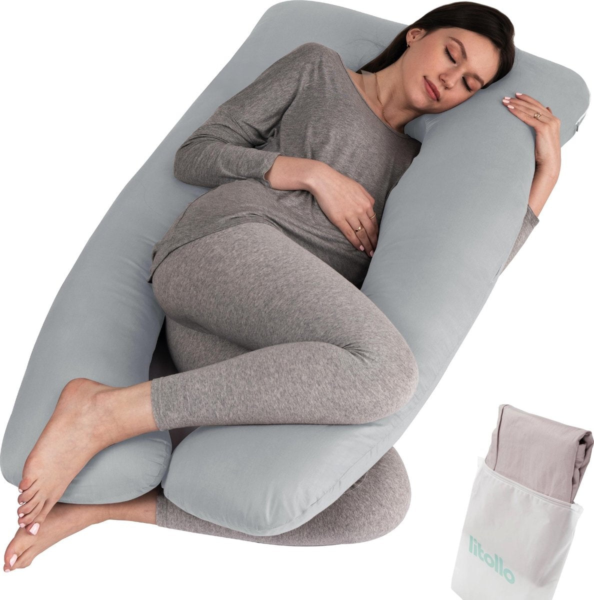 LitolloÂ¬Ã† Umstandskissen XXL - Stillkissen - Körperkissen - 280cm - Grau - Mit kostenlosem, abnehmbarem Bezug (im Wert von â€šÃ‡Â¨29.95)