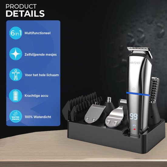 Vertrex 6 in 1 Barttrimmer Pro+ Bodygroomer Men - Nasentrimmer - Clipper - Rasierer - Trimmer Bart und Körper