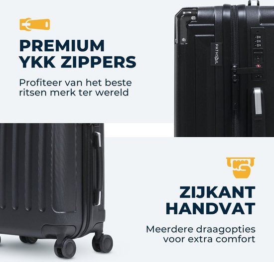 Pathsail - Handgepäck Koffer - 38 x 24 x 57 cm - ABS - Leichter Trolley - Inkl. TSA-Schloss & Spinner-Räder - Schwarz
