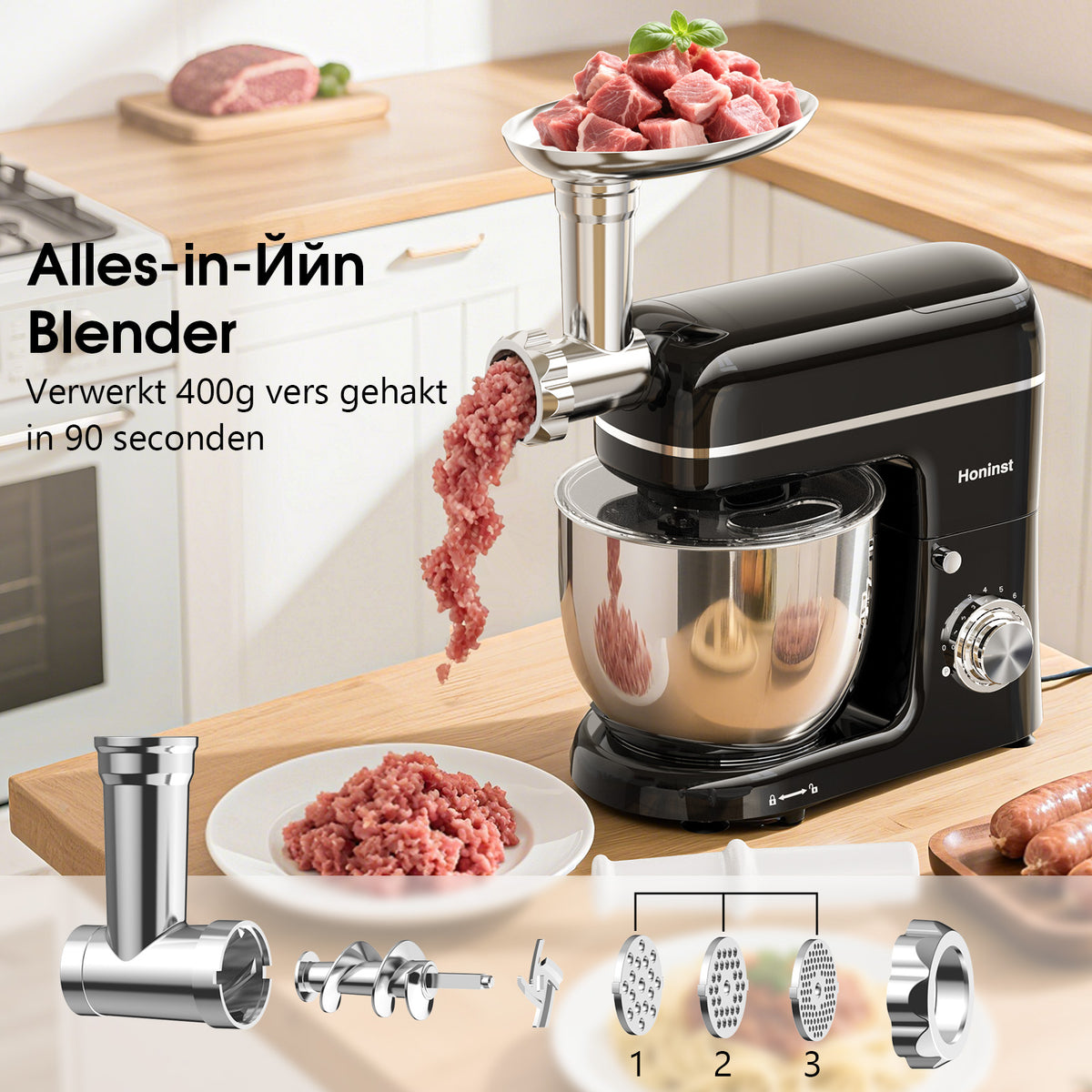 Honinst 7-in-1-Multifunktions-Standmixer – 6,5 QT, 8 Geschwindigkeitsstufen, kippbarer Kopf, Küchenmixer