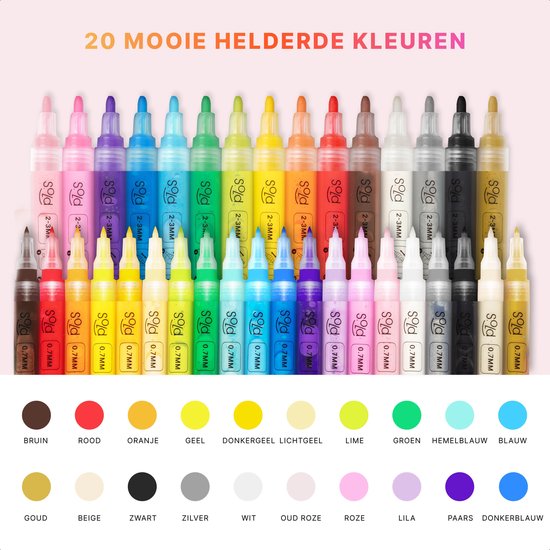 Marker - Malstifte - Acrylfarbe - Acrylmarker - Happy Stones - 35 Stück - 20 Farben - 2 Größen