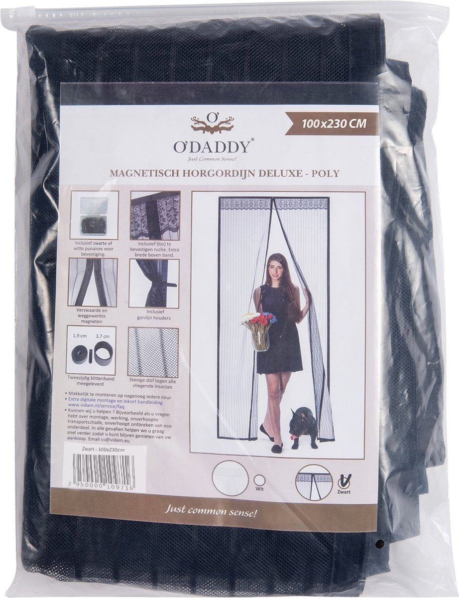 O'DADDY Türvorhang - Fliegenvorhang - Magnetisch - Türgitter Deluxe 100 x 230 cm - Schwarzes Horn - Hornvorhänge - Horntür