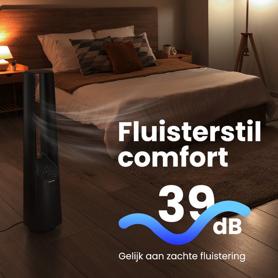 Auronic Turmventilator - Lamellenloses Modell - Luftkühler - Bodenventilator - Leiser Standventilator - 101 CM - 6 Geschwindigkeiten - Ventilator - Mit Zeitschaltuhr - 39 dB - Grau