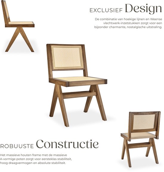 Tectake® Holzstuhl Lizzy - Eiche hell - Mit Wiener Geflecht - Massivholzgestell - Belastbarkeit 120 kg - Braun/Beige
