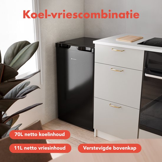 KitchenBrothers Kühlschrank - 81L - Tischkühlschrank mit Gefrierfach - Eisfach - Frigo - Freistehend - Schwarz
