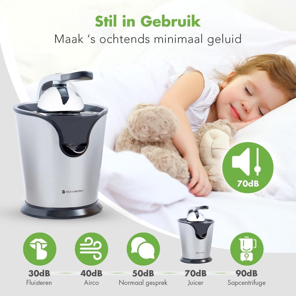 KitchenBrothers Elektrische Zitruspresse - Orangen- und Zitronenpresse - 160W - Edelstahl - Schwarz