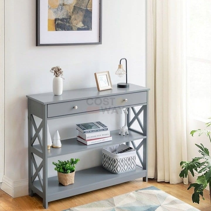 Coast Konsolentisch 3 Ebenen mit Schublade Holztisch 100 x 30 x 80 cm Grau