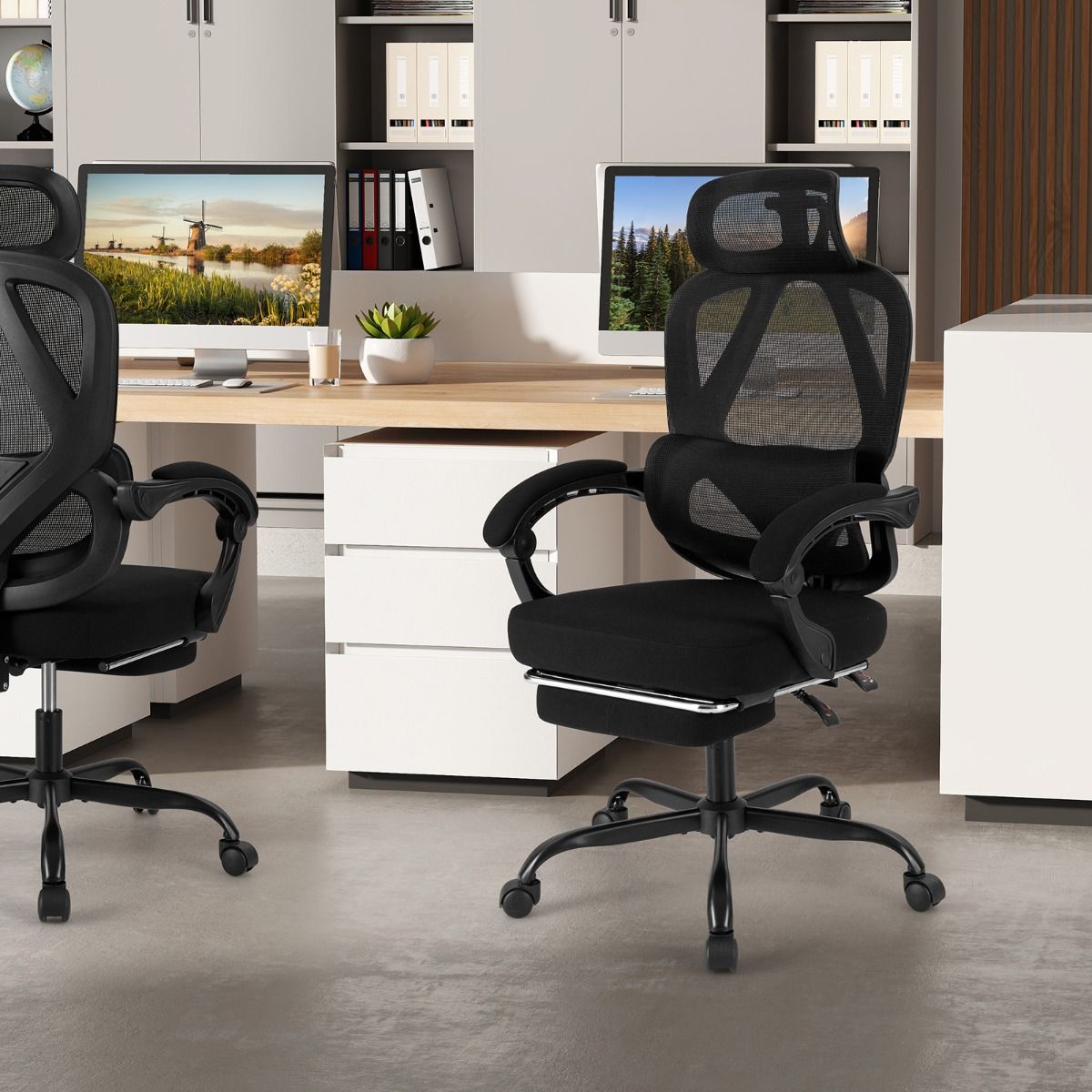 Coast Ergonomischer Bürostuhl – verstellbare Rückenlehne und Kopfstütze – ausziehbare Fußstütze – schwarz