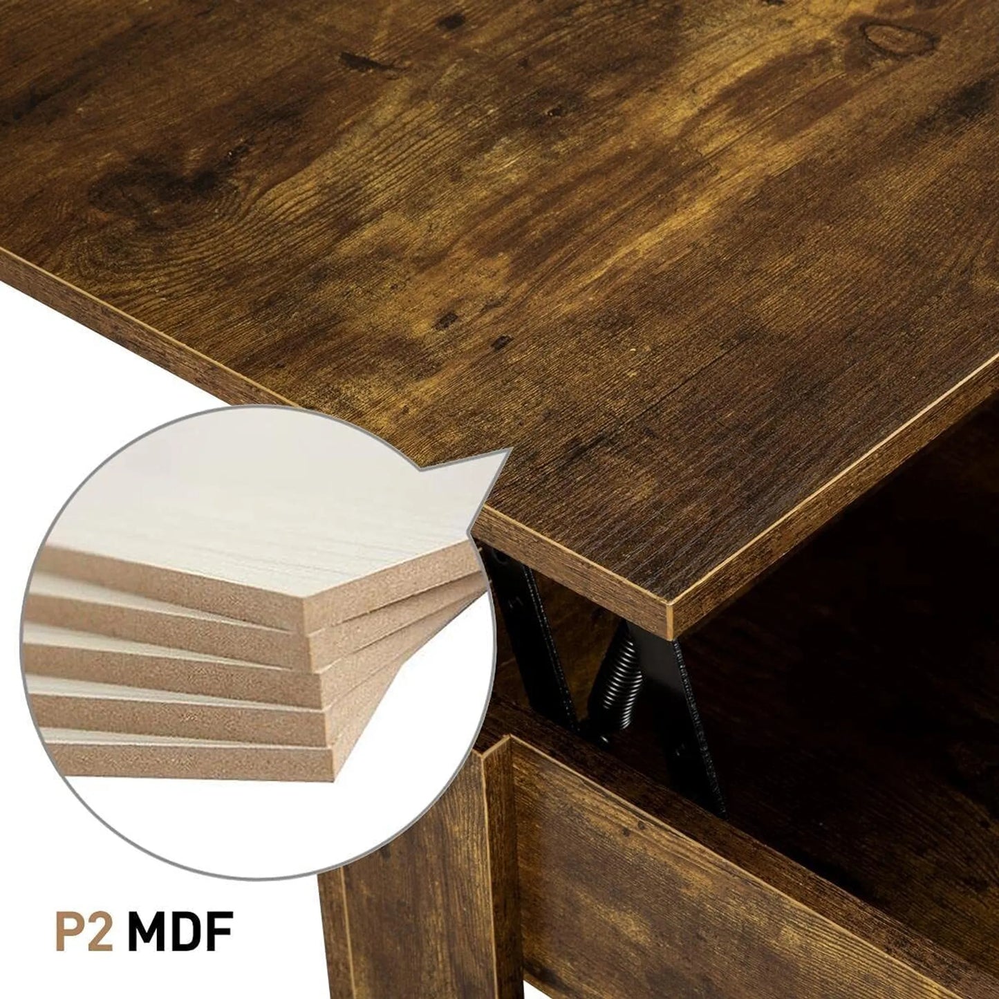 Yaheetech Couchtisch mit Lift-Top-Funktion - verfügt über versteckte Lagerung und Metall-Mechanismus und unten Regal - für Wohnzimmer und Büro - Vintage braun-schwarz Mdf und Metall - 98 x 50 x 41,8-55 cm