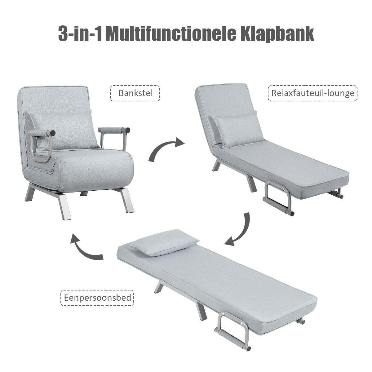 Coast Cabrio Schlafsofa Klappsessel Besinbedbank Schlafsofa 5-Position Liegestuhl Hellgrau